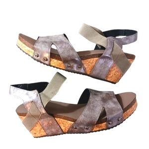 Jolimall Metallic Silver Strapoy Leather Platform Wedge Sandals size 8